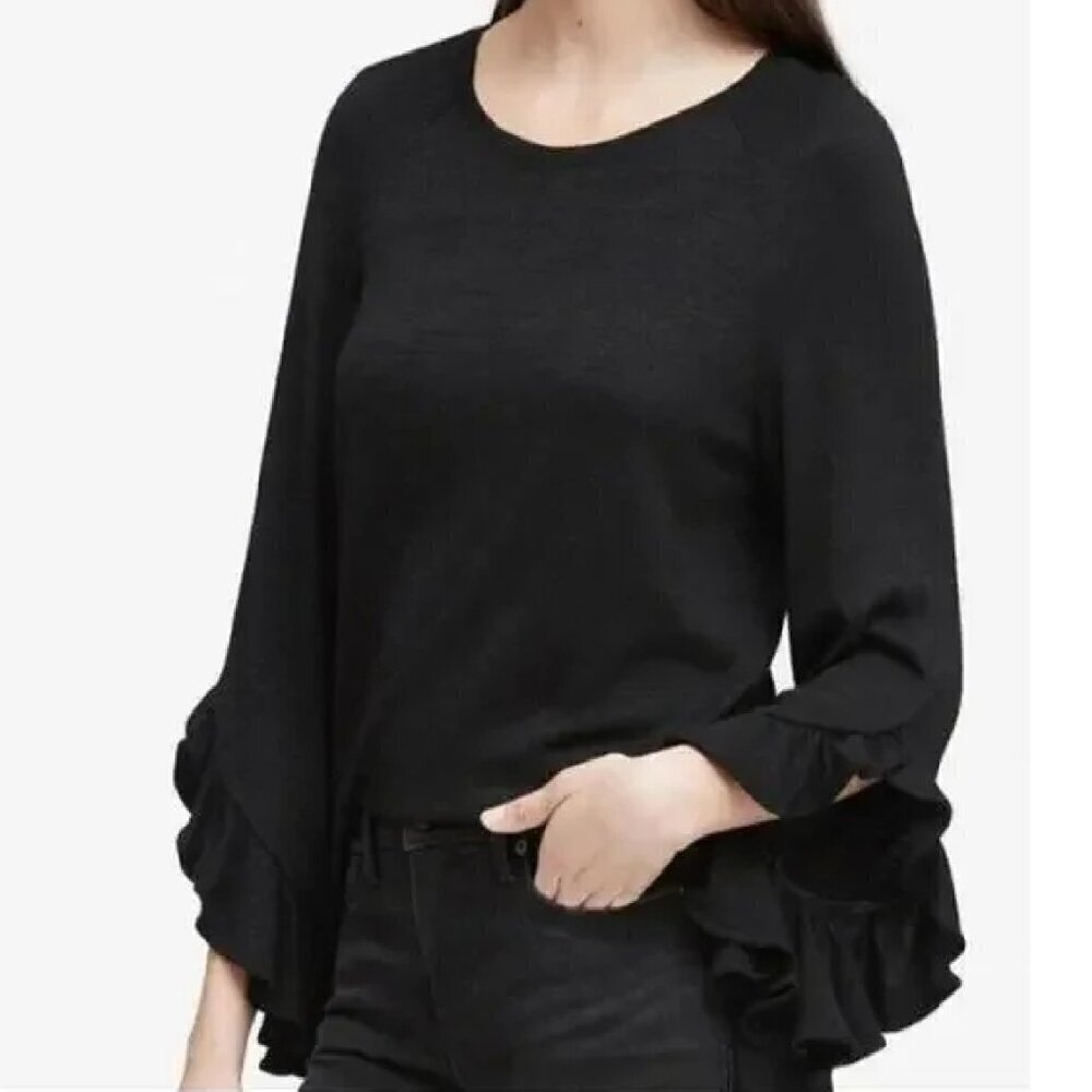 Banana Republic Ruffle Flutter Sleeve Knit Blouse Black Size XL